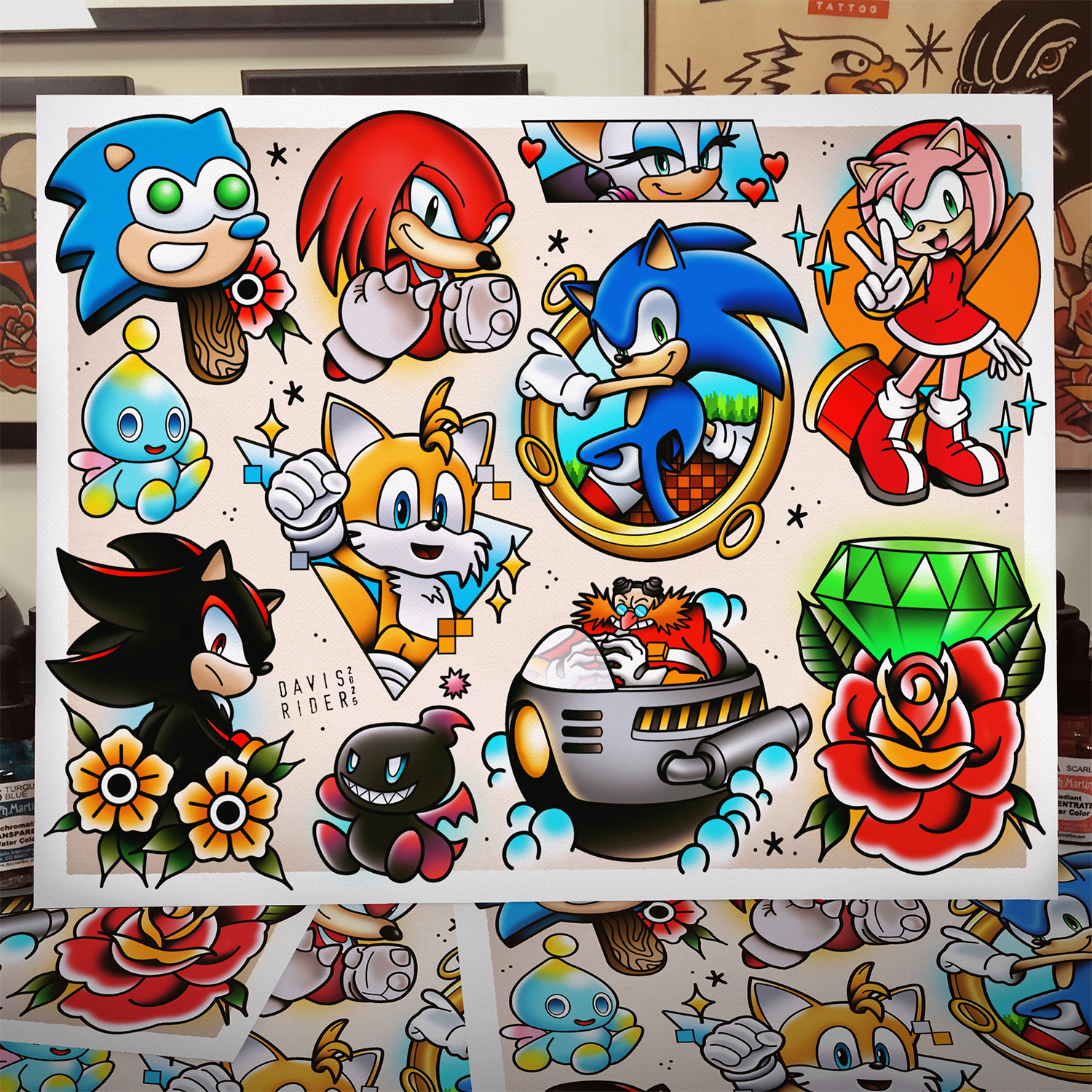 Sonic The Hedgehog Tattoo Flash Sheet