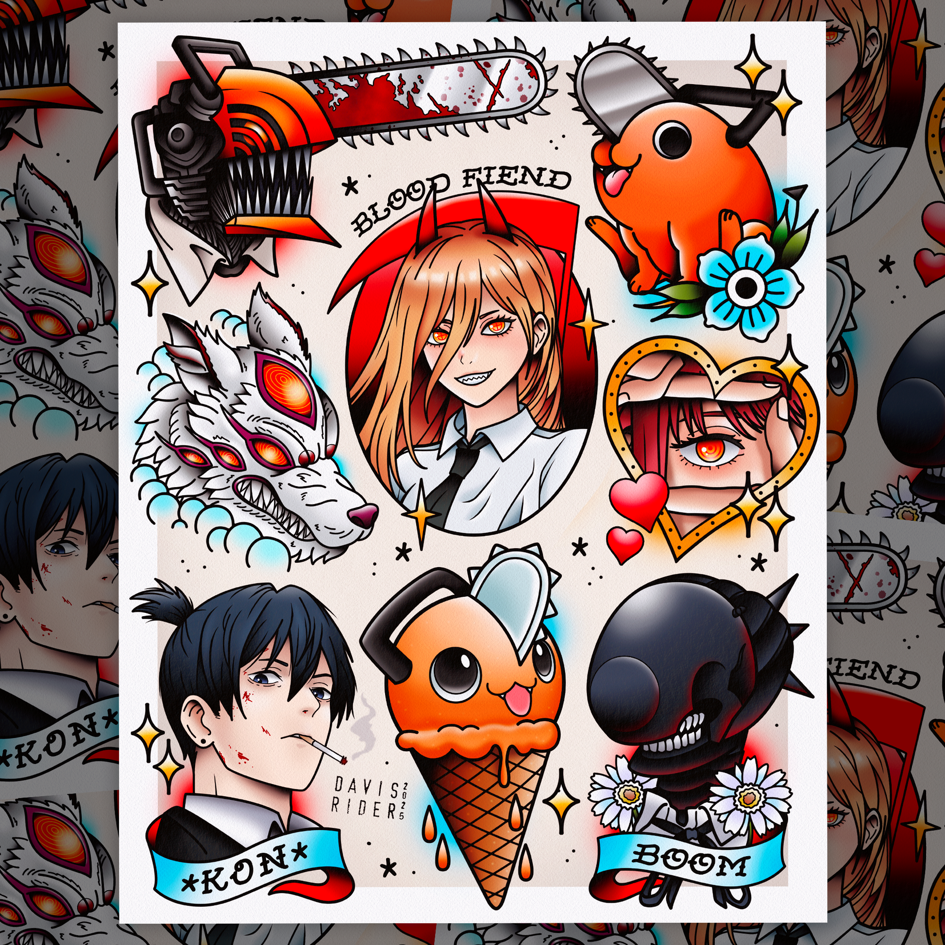 Chainsaw Tattoo Flash Art Print