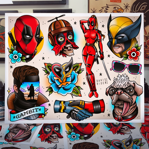 Deadpool Wolverine Inspired Tattoo Flash Sheet