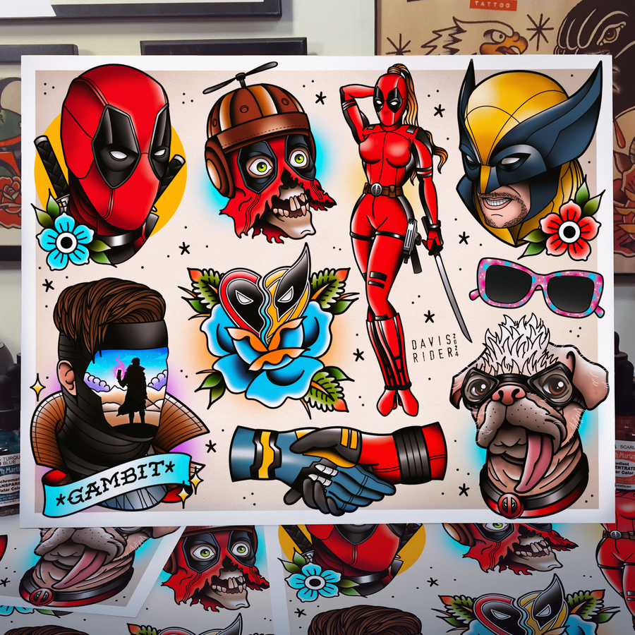 Deadpool Wolverine Inspired Tattoo Flash Sheet