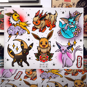 Eeveelutions Tattoo Flash Art Print