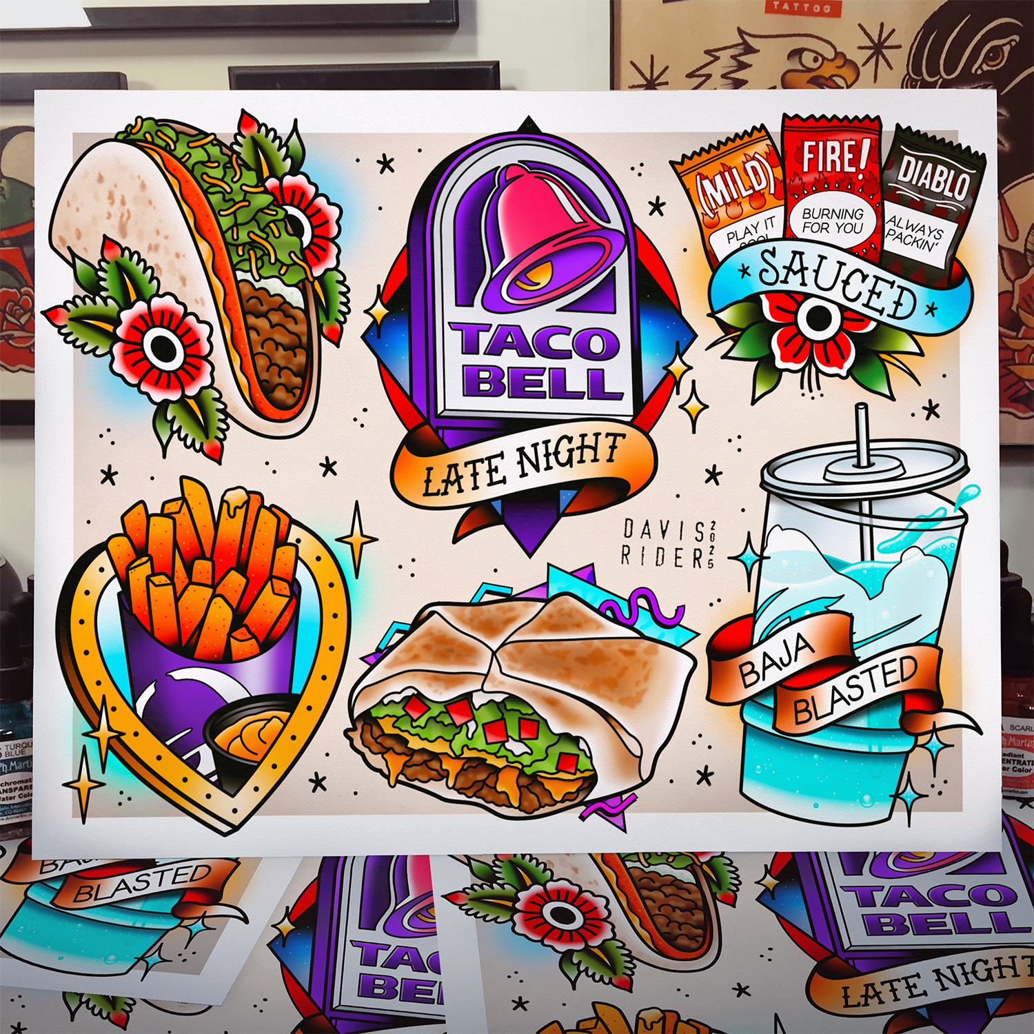 Taco Bell Tattoo Flash Art Print
