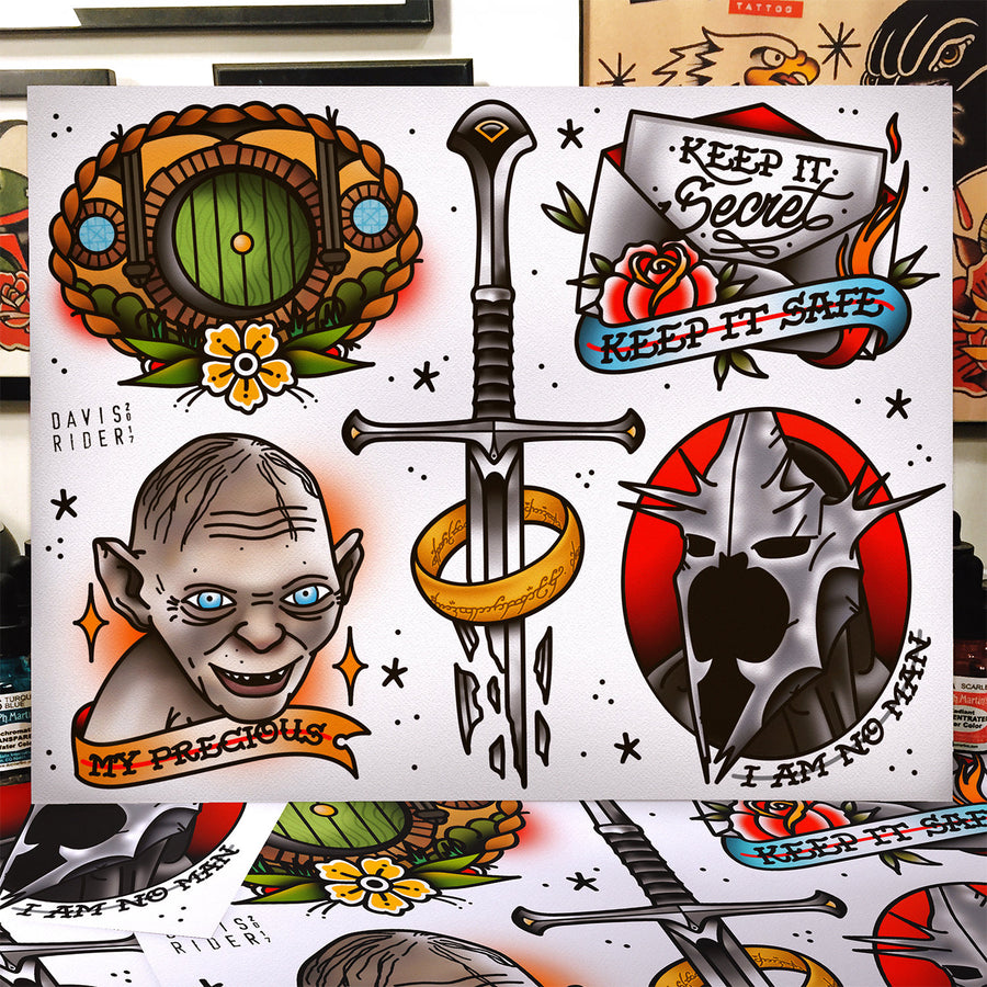 Lord Of The Rings Tattoo Flash Sheet