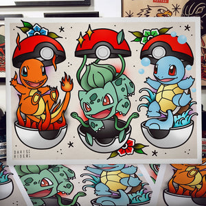 Pokemon Starters Tattoo Flash Art Print