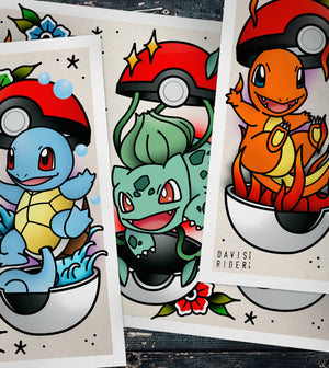 Pokemon Starters Tattoo Flash Art Print