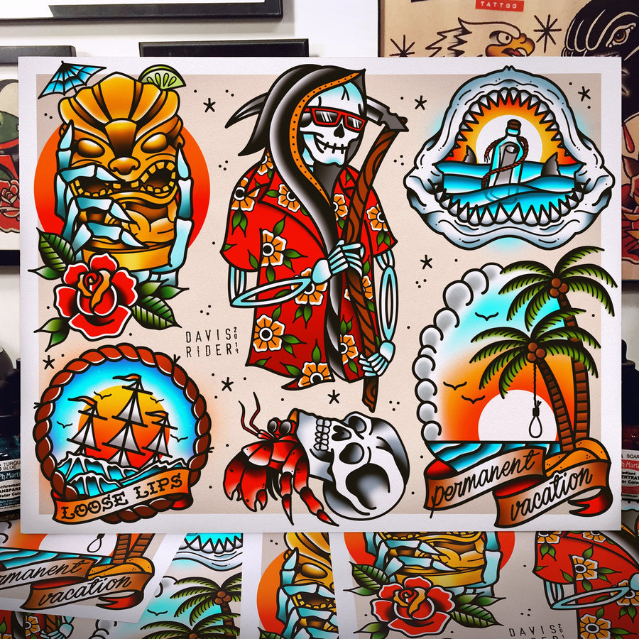 Permanent Vacation Tattoo Flash Art Print