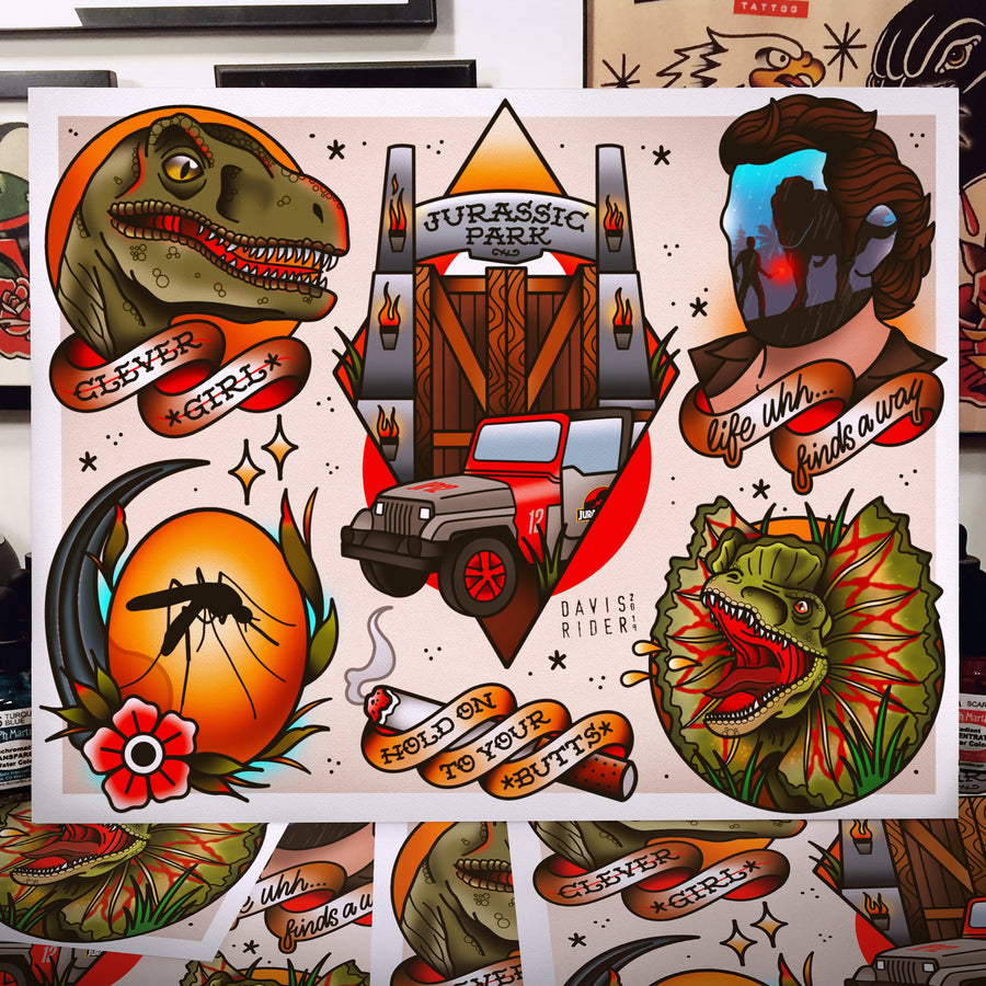 Jurassic Park Tattoo Flash Art Print