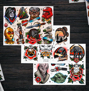 Star Wars Skywalker Saga Tattoo Flash Art Print Set