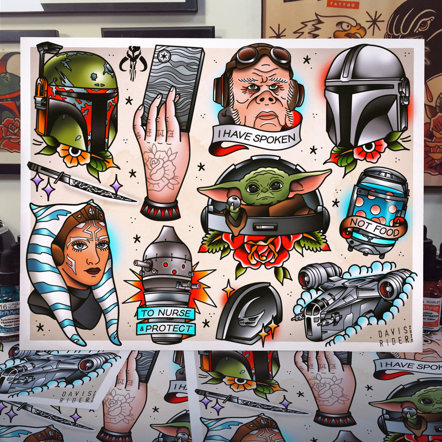 Bounty Hunter Tattoo Flash Art Print