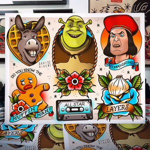 SHREK Tattoo Flash Art Print