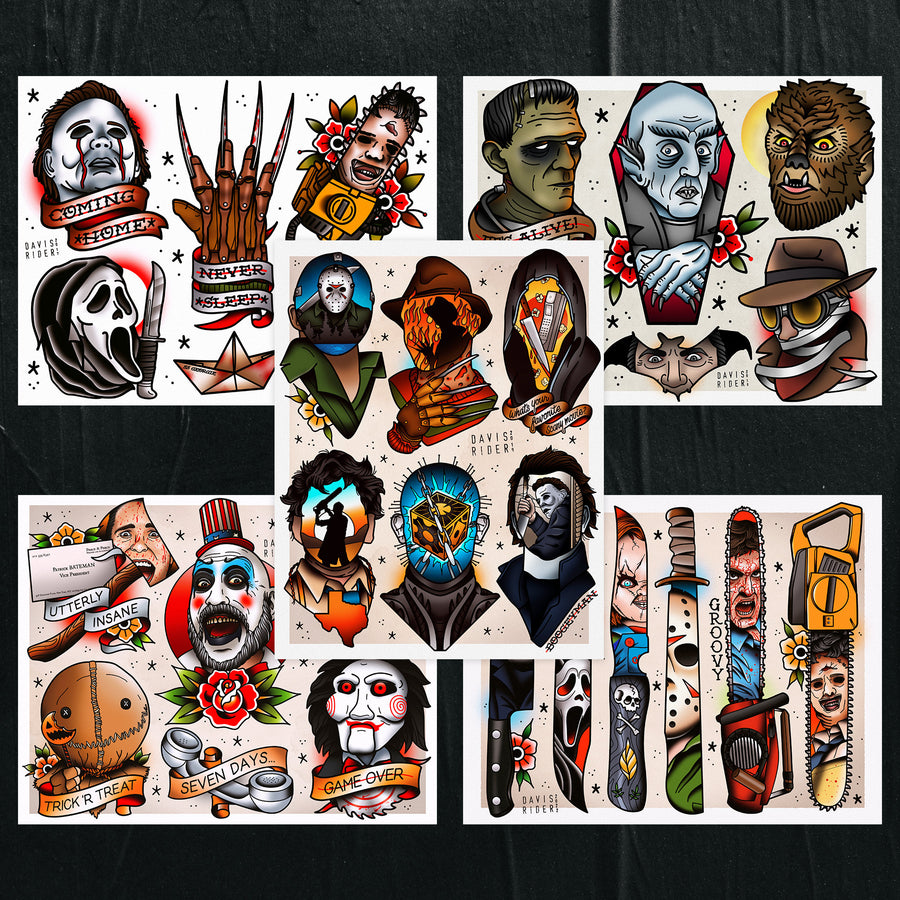 ULTIMATE HORROR Tattoo Flash Art Print Set