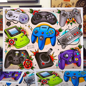 Classic Controllers Inspired Tattoo Flash Sheet