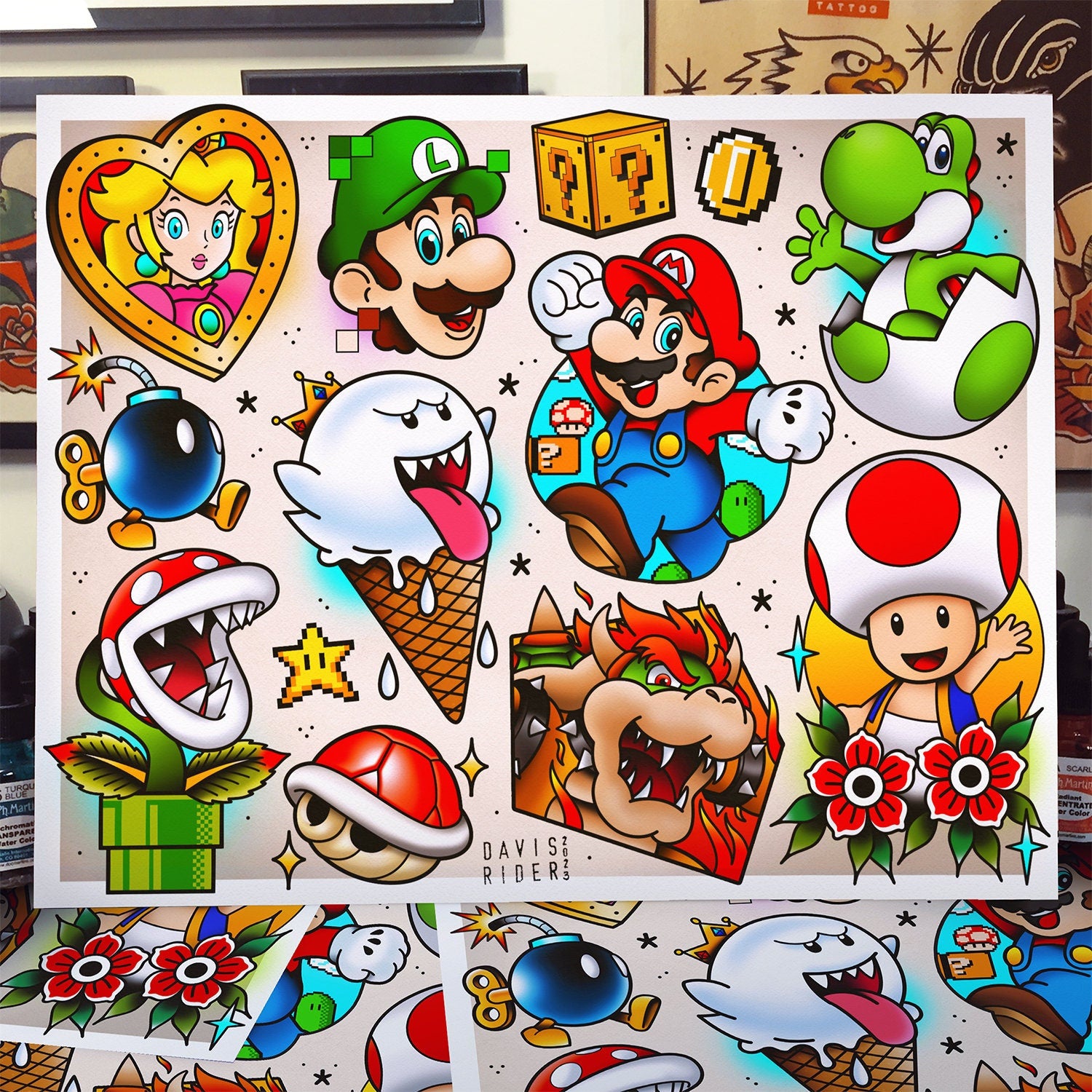 Super Mario Tattoo Flash Sheet – DavisRiderPrints