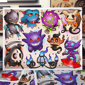 Ghost Pokemom Tattoo Flash Art Print